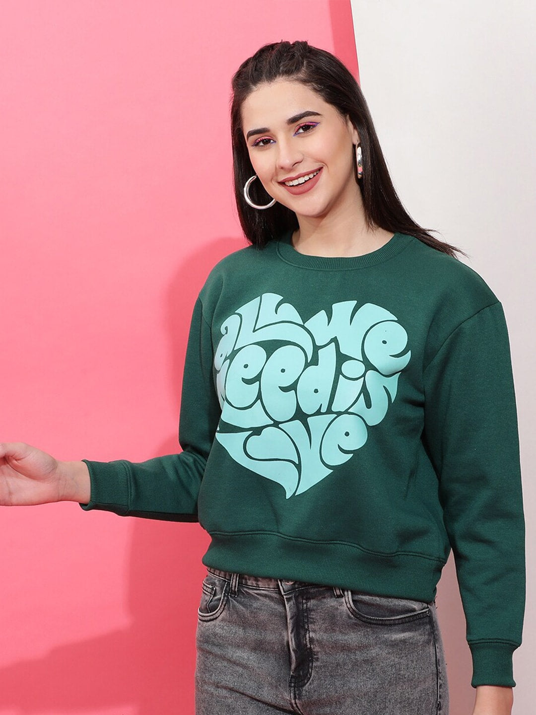 Shop Women Round Neck Printed Sweatshirt Online.